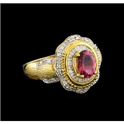 1.32 ctw Pink Tourmaline and Diamond Ring - 14KT Yellow Gold