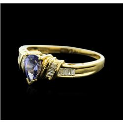 14KT Yellow Gold 0.62 ctw Tanzanite and Diamond Ring