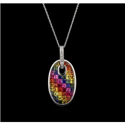 5.22 ctw Multi Sapphire and Diamond Pendant With Chain - 14KT White Gold