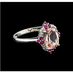 2.02 ctw Morganite, Ruby and Diamond Ring - 14KT White Gold