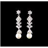 Image 1 : 0.15 ctw Diamond and Pearl Earrings - 14KT White Gold