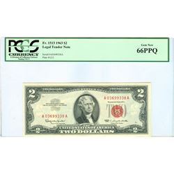 1963 PCGS GN66PPQ $2 Red Seal Legal Tender Bank Note