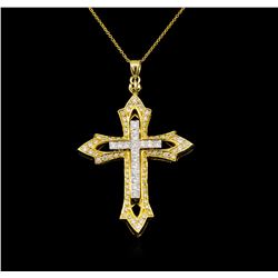 2.00 ctw Diamond Cross Pendant - 14KT Yellow and White Gold