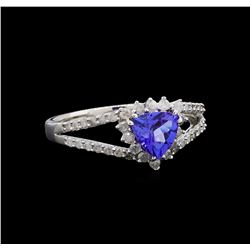 0.74 ctw Tanzanite and Diamond Ring - 14KT White Gold