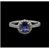 Image 2 : 0.80 ctw Tanzanite and Diamond Ring -14KT White Gold