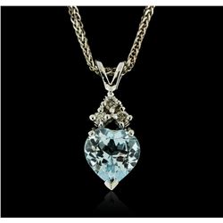 14KT White Gold 0.50 ctw Aquamarine and Diamond Pendant With Chain