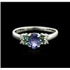 Image 2 : 14KT White Gold 0.59 ctw Tanzanite, Emerald and Diamond Ring