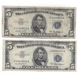 1953 $5 Silver Certificate Currency Lot of 2