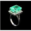 Image 4 : GIA Cert 15.96 ctw Emerald and Diamond Ring - 14KT White Gold