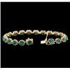 Image 3 : 7.29 ctw Emerald and Diamond Bracelet - 14KT Yellow Gold