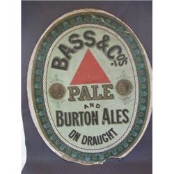 A LATE VICTORIAN BASS & CO OVAL CARD SIGN, 'Pale and Burton Ale's on Draught', height 95cm, (wear...