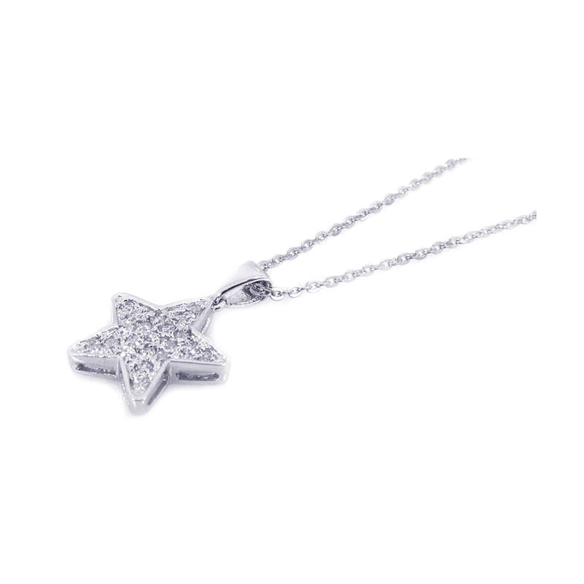 Sterling Silver Clear CZ Rhodium Plated Starfish Pendant Necklace bgp00154