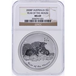 2008-P $1 Australia Year of the Mouse Silver Coin PCGS MS69