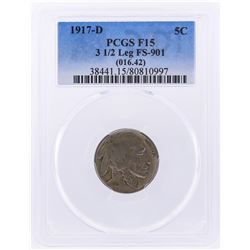 1917-D 3 1/2 Leg Buffalo Nickel FS-901 PCGS Graded F15