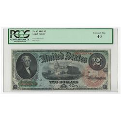 1869 $2 Rainbow Large Size Legal Tender Note PCGS Graded EF40