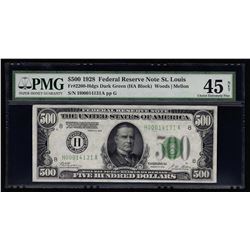 1928 $500 Federal Reserve Note St. Louis PMG Graded Choice XF45 Net