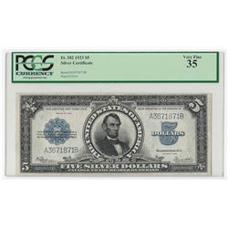 1923 $5 Lincoln Porthole Silver Certificate Note PCGS VF35