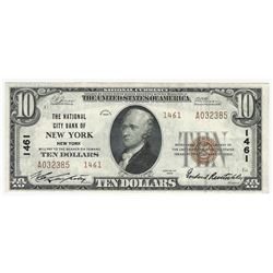 1929 $10 New York New York National Currency Note