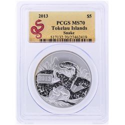 2013 $5 Tokelau Islands Snake Silver Coin PCGS MS70