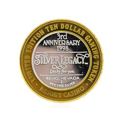 .999 Silver Silver Legacy Reno, Nevada $10 Casino Gaming Token Limited Edition