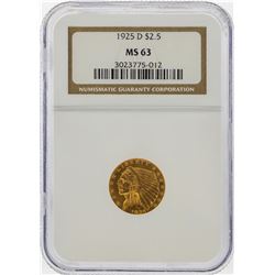 1925-D $2 1/2 Indian Head Quarter Eagle Gold Coin NGC MS63