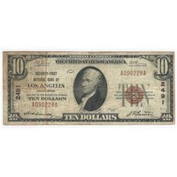 1929 $10 Los Angeles California National Currency Note