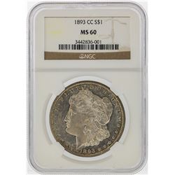 1893-CC $1 Morgan Silver Dollar Coin NGC Graded MS60