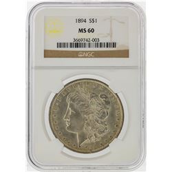 1894 $1 Morgan Silver Dollar Coin NGC Graded MS60