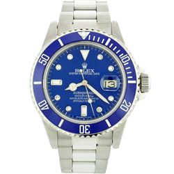 Mens Rolex Stainless Steel Date Submariner Watch with Blue Diamond Dial