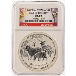 2015P $1 Australia Year of the Goat Silver Coin NGC MS69