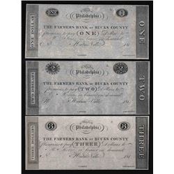 1800s $1/$2/$3 The Farmers Bank of Bucks County Obsolete Bank Notes CU