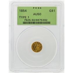 1854 $1 Liberty Head Gold Dollar Coin PCGS AU50