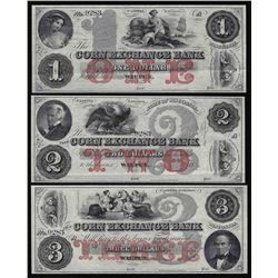 1800s $1/$2/$3 The Corn Exchange Bank Obsolete Notes GEM CU