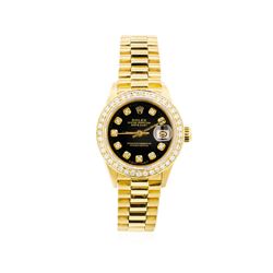 Ladies 18KT Yellow Gold Rolex President Watch with Diamond Bezel & Dial