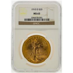 1910-D $20 St. Gaudens Double Eagle Gold Coin NGC MS65