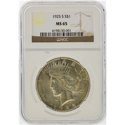 1925-S $1 Peace Silver Dollar Coin NGC Graded MS65