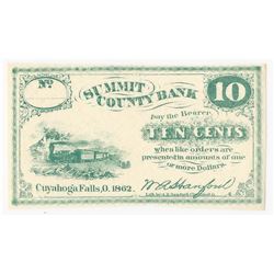 1862 10 Cents Summit County Bank Fractional Obsolete