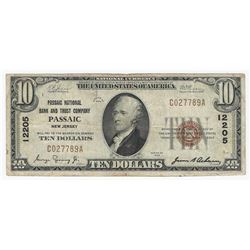 1929 $10 Passaic New Jersey National Currency Note