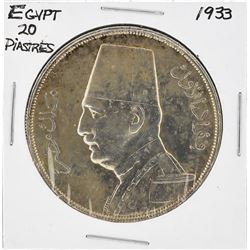 1933 Egypt 20 Piastres Silver Coin