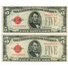 Image 1 : 1928 $5 Red Seal Note Lot of 2