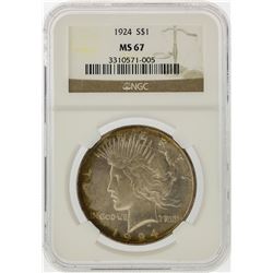 1924 $1 Peace Silver Dollar Coin NGC Graded MS67