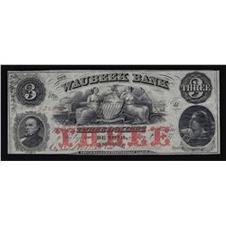 1857 $3 The Waubeek Bank Obsolete Bank Note