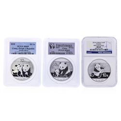 Set of (3) 10 Yuan Panda Silver Coins PCGS/NGC MS69