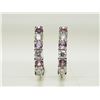 Image 2 : STERLING SILVER SIMULATED ALEXANDRITE HOOP EARRINGS