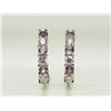 Image 2 : STERLING SILVER SIMULATED ALEXANDRITE HOOP EARRINGS