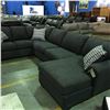 Image 2 : 3 PIECE CHARCOAL  GREY UPHOLSTERED SECTIONAL SOFA WITH 3 THROW CUSHIONS