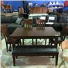 Image 1 : 6 PIECE DINING ROOM SUITE - TABLE WITH JACK KNIFE LEAF, 4 CHAIRS & LONG BENCH SEAT