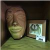 Image 1 : CARVED WOODEN MASK & A SMALL FRAMED NATIVE PRINT