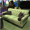 Image 1 : CONTEMPORARY GREY UPHOLSTERED 3 SEATER SOFA WITH PURPLE CUSHIONS