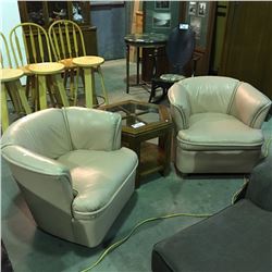 PAIR OF PINK LEATHER TUCK CHAIRS